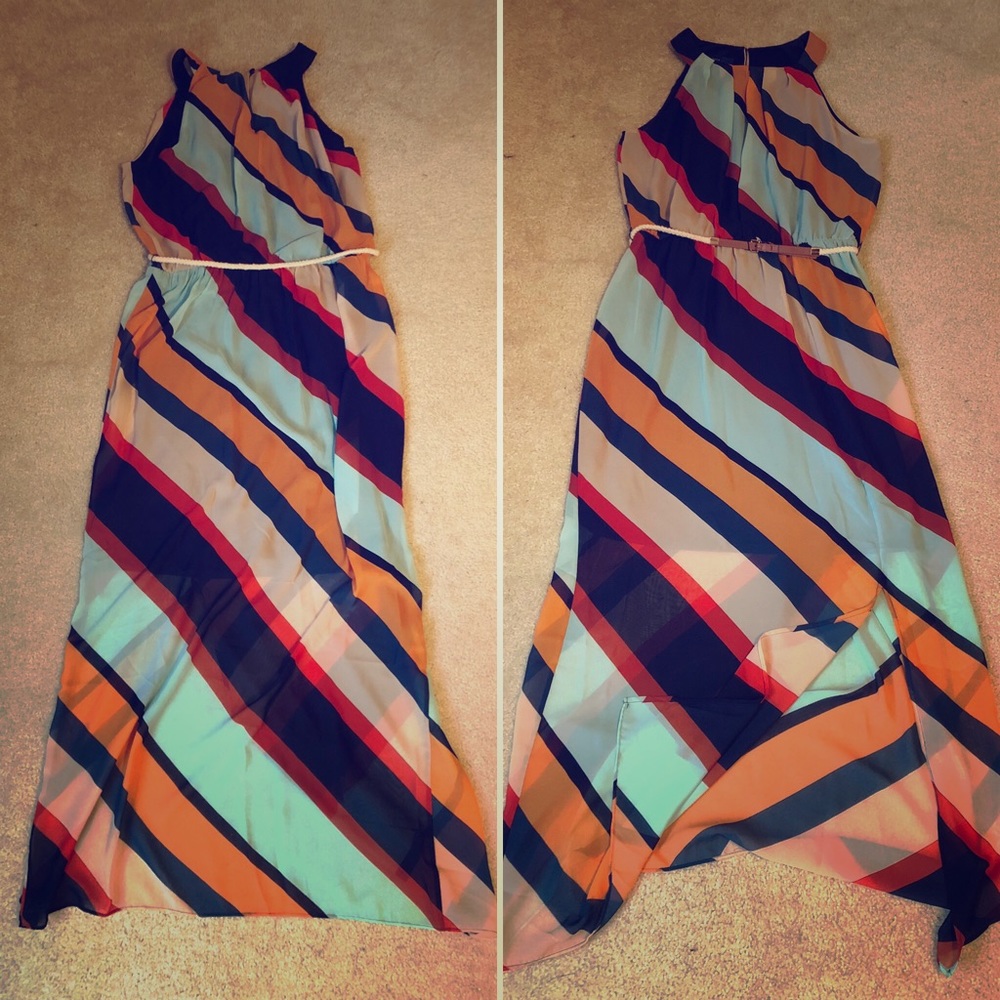 Long, multi-colored, striped summer dress